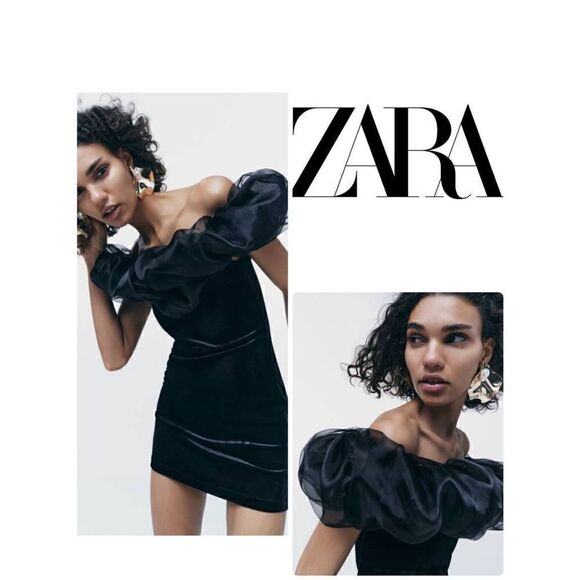 NWT ZARA VELVET VOLUMINOUS PUFF SLEEVE MINI DRESS NWT - Picture 11 of 16